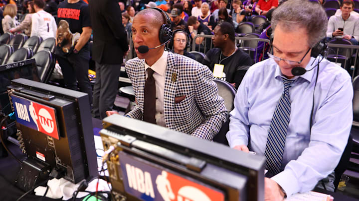 NBA on TNT television analyst Reggie Miller and Kevin Harlan during the Los Angeles Lakers against the Phoenix Suns