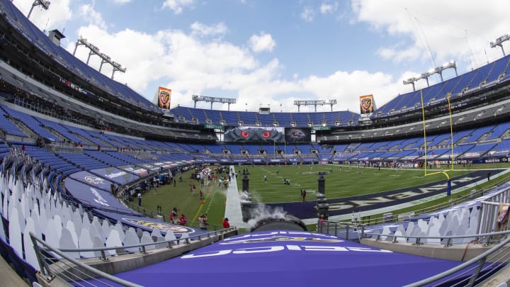 Sep 13, 2020; Baltimore, Maryland, USA;  A general view from above the Baltimore Ravens entrance before the game against  Cleveland Browns at M&T Bank Stadium. Mandatory Credit: Tommy Gilligan-USA TODAY Sports