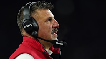 Dec 1, 2025; Foxborough, Massachusetts, USA; New England Patriots head coach Mike Vrabel is seen on the sideline during the second quarter against the New York Giants at Gillette Stadium. Mandatory Credit: David Butler II-Imagn Images