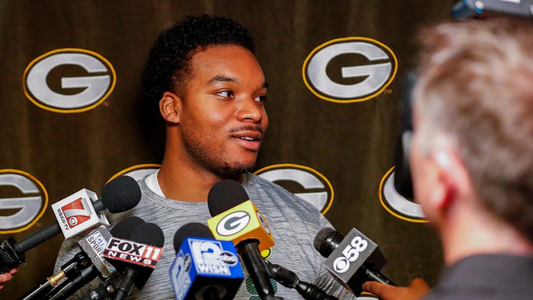 Green Bay Packers rookie linebacker Collin Oliver is interviewed by the media during rookie minicamp on Friday, May 2, 2025, at Lambeau Field in Green Bay, Wisconsin. The Packers selected Oliver with their fifth round pick in the 2025 NFL Draft.
Tork Mason/USA TODAY NETWORK-Wisconsin Green Bay Packers rookie linebacker Collin Oliver is interviewed by the media during rookie minicamp on Friday, May 2, 2025, at Lambeau Field in Green Bay, Wisconsin. The Packers selected Oliver with their fifth round pick in the 2025 NFL Draft.
Tork Mason/USA TODAY NETWORK-Wisconsin