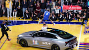 Feb 15, 2025; San Francisco, CA, USA; Osceola Magic guard Mac McClung competes in the slam dunk competition during All Star Saturday Night ahead of the 2025 NBA All Star Game at Chase Center. Mandatory Credit: Cary Edmondson-Imagn Images