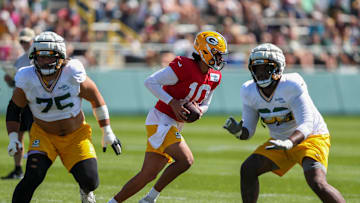 Green Bay Packers quarterback Jordan Love (10) runs through a drill during practice on Tuesday, August 20, 2024, at Ray Nitschke Field in Ashwaubenon, Wis. 
Tork Mason/USA TODAY NETWORK-Wisconsin