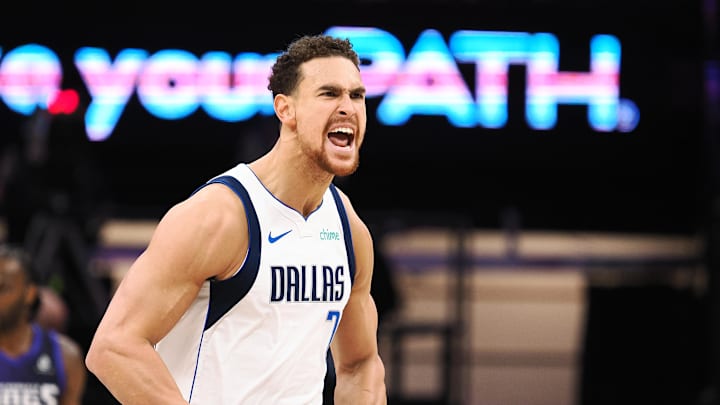 Dec 27, 2025; Sacramento, California, USA; Dallas Mavericks center Dwight Powell (7). Mandatory Credit: Kelley L Cox-Imagn Images