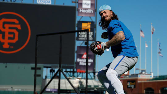 May 19, 2025; San Francisco, California, USA;  Kansas City Royals third baseman Jonathan India (6) fields grounders before the game against the San Francisco Giants at Oracle Park. Mandatory Credit: Sergio Estrada-Imagn Images