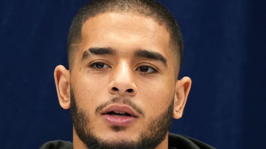 Detroit Lions defensive end Ahmed Hassanein during the 2025 NFL Scouting Combine at the Indiana Convention Center | Kirby Lee-Imagn Images