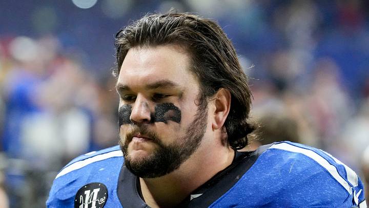 Indianapolis Colts guard Quenton Nelson leaves the field