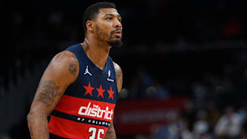 Mar 5, 2025; Washington, District of Columbia, USA; Washington Wizards guard Marcus Smart (36) looks on during the third quarter against the Utah Jazz at Capital One Arena. Mandatory Credit: Reggie Hildred-Imagn Images