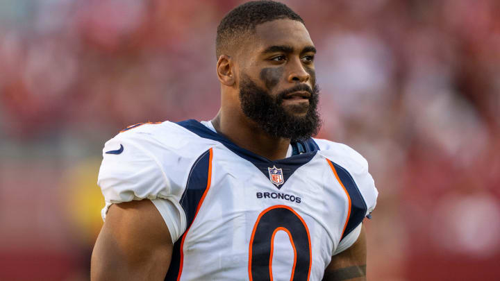 August 19, 2023; Santa Clara, California, USA; Denver Broncos linebacker Jonathon Cooper (0) during halftime against the San Francisco 49ers at Levi's Stadium. 