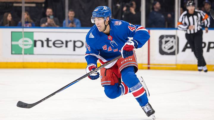 Apr 5, 2026; New York, New York, USA; New York Rangers center Noah Laba (42) skates against the Washington Capitals during the first period at Madison Square Garden. Mandatory Credit: Danny Wild-Imagn Images Apr 5, 2026; New York, New York, USA; New York Rangers center Noah Laba (42) skates against the Washington Capitals during the first period at Madison Square Garden. Mandatory Credit: Danny Wild-Imagn Images
