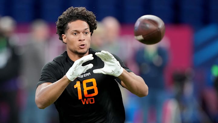 Jayden Higgins was in action at the NFL Combine recently. Jayden Higgins was in action at the NFL Combine recently.