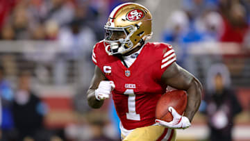 Dec 30, 2024; Santa Clara, California, USA; San Francisco 49ers wide receiver Deebo Samuel Sr. (1) during the game against the Detroit Lions at Levi's Stadium. Mandatory Credit: Sergio Estrada-Imagn Images