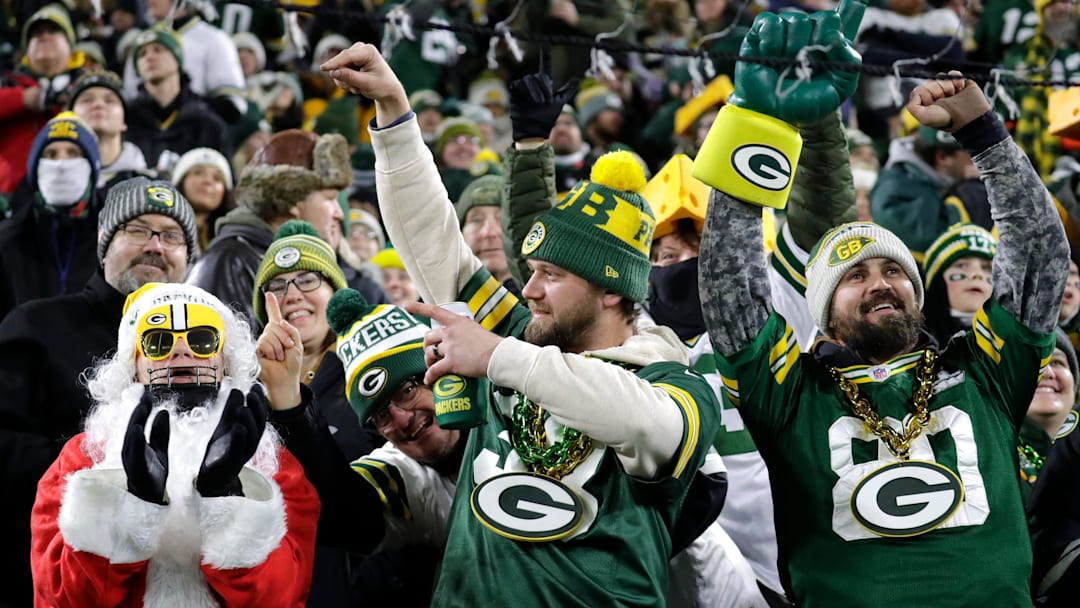 Green Bay Packers fans celebrate during their football game against the New Orleans Saints Monday, December 23, 2024, at Lambeau Field in Green Bay, Wisconsin.