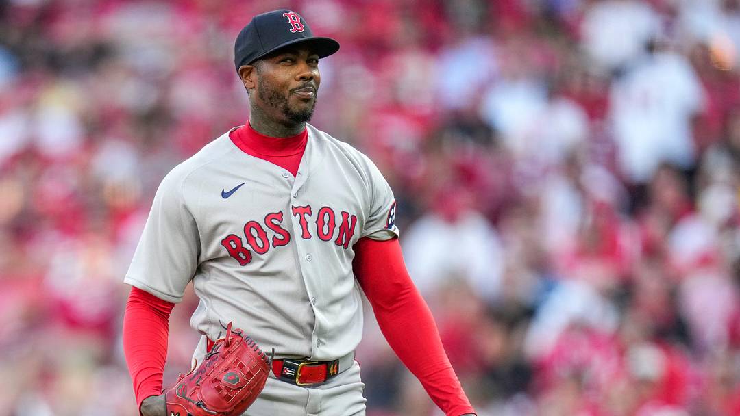 Boston Red Sox pitcher Aroldis Chapman (44) reacts after a pitch is called a ball in the ninth inning of the MLB Opening Day game between the Cincinnati Reds and the Boston Red Sox at Great American Ball Park in downtown Cincinnati on Thursday, March 26, 2026. The Reds lost the season opener, 3-0. Boston Red Sox pitcher Aroldis Chapman (44) reacts after a pitch is called a ball in the ninth inning of the MLB Opening Day game between the Cincinnati Reds and the Boston Red Sox at Great American Ball Park in downtown Cincinnati on Thursday, March 26, 2026. The Reds lost the season opener, 3-0.
