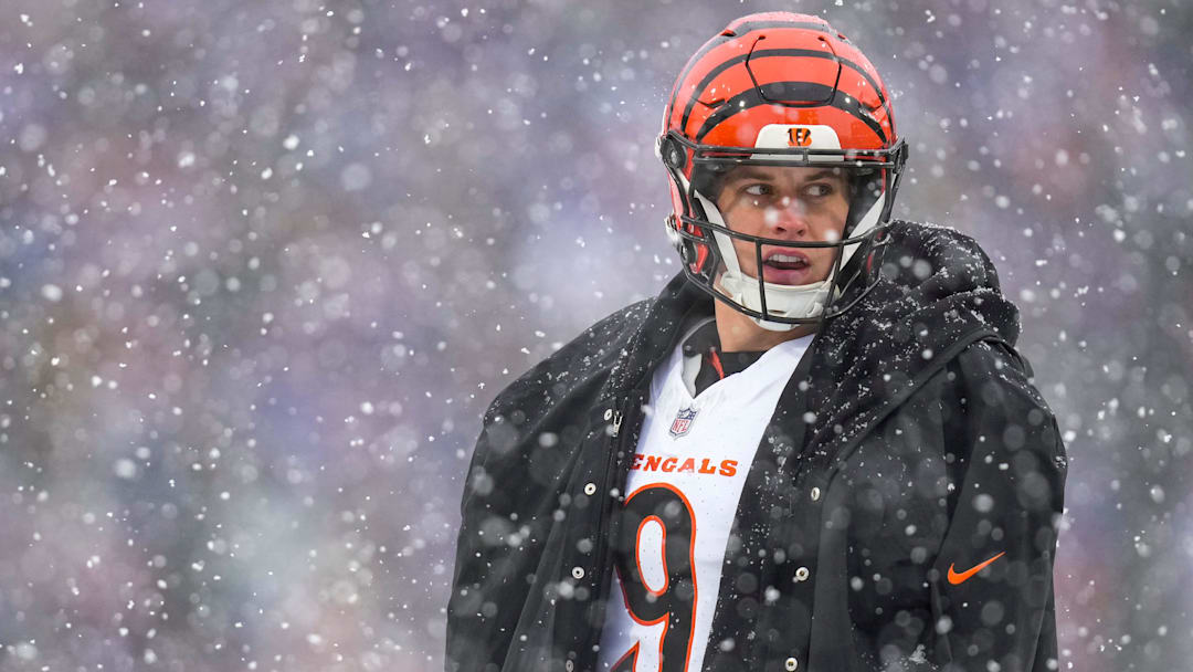 Cincinnati Bengals quarterback Joe Burrow (9) paces during an official review in the second quarter of the NFL Week 14 game between the Buffalo Bills and the Cincinnati Bengals at Highmark Stadium in Orchard Park, N.Y., on Sunday, Dec. 7, 2025. Cincinnati Bengals quarterback Joe Burrow (9) paces during an official review in the second quarter of the NFL Week 14 game between the Buffalo Bills and the Cincinnati Bengals at Highmark Stadium in Orchard Park, N.Y., on Sunday, Dec. 7, 2025.