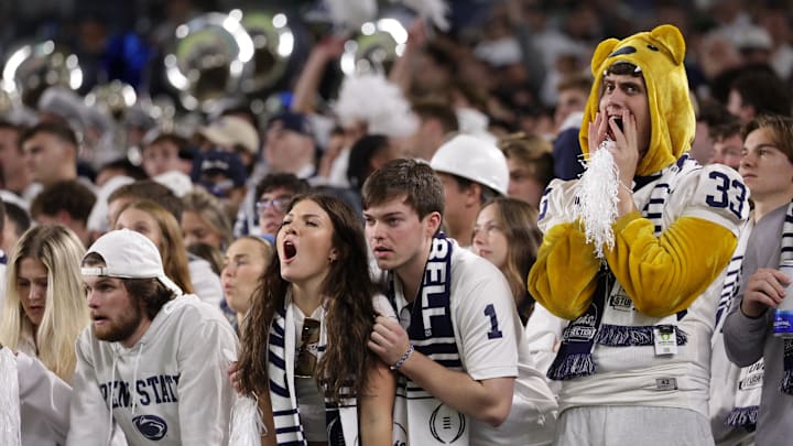 Penn State Nittany Lions fans reacts in the second half against the Notre Dame Fighting Irish at Hard Rock Stadium. Penn State Nittany Lions fans reacts in the second half against the Notre Dame Fighting Irish at Hard Rock Stadium.