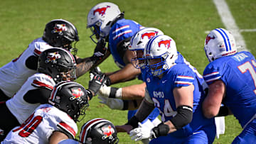 College football: The SMU Mustangs offensive line