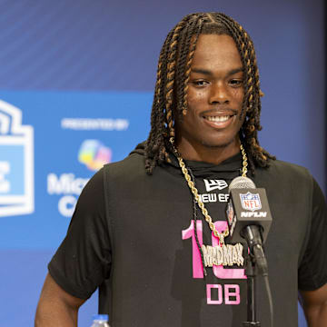 Kentucky defensive back Max Hairston during the 2025 NFL Combine at Lucas Oil Stadium.