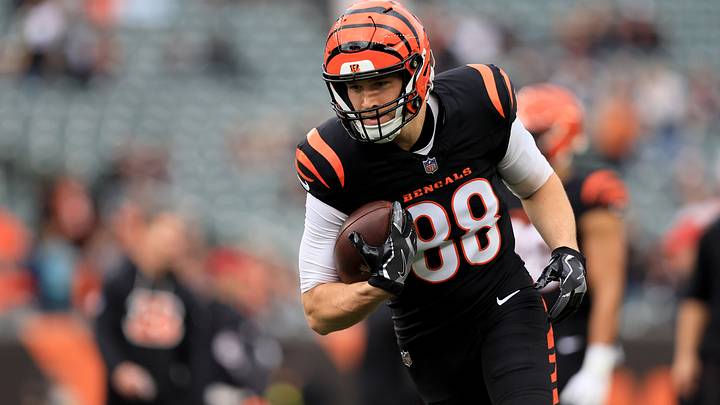 Dec 28, 2025; Cincinnati, Ohio, USA; Cincinnati Bengals tight end Mike Gesicki (88) warms up before a game against the Arizona Cardinals at Paycor Stadium. Mandatory Credit: Katie Stratman-Imagn Images