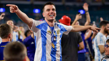 Argentina v Colombia - CONMEBOL Copa America USA 2024: Final - Lo Celso celebrates winning back-to-back Copa Americas - thanks to his tournament winning assist 
