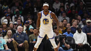 Mar 3, 2025; Charlotte, North Carolina, USA; Golden State Warriors forward Jimmy Butler III (10) on defense during the second quarter against the Charlotte Hornets at Spectrum Center. Mandatory Credit: Jim Dedmon-Imagn Images