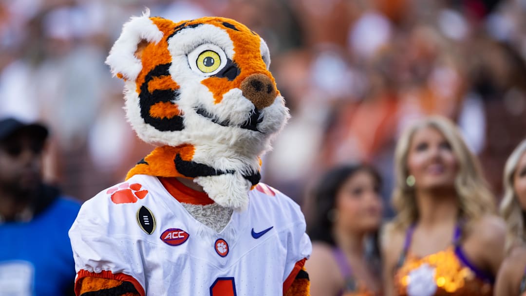 Dec 21, 2024; Austin, Texas, USA; Clemson Tigers mascot The Tiger during the CFP National playoff first round at Darrell K Royal-Texas Memorial Stadium. Mandatory Credit: Mark J. Rebilas-Imagn Images