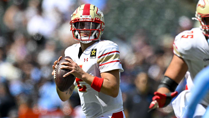 Mar 30, 2024; Arlington, TX, USA; Birmingham Stallions quarterback Matt Corral (2) drops back to pass against the Arlington Renegades during the second half at Choctaw Stadium.