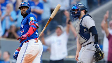 Vladimir Guerrero Jr. hit the first grand slam in Toronto Blue Jays postseason history in a 13-7 Game 2 win on Sunday. The series moves to New York with the Blue Jays one game away from the ALCS.