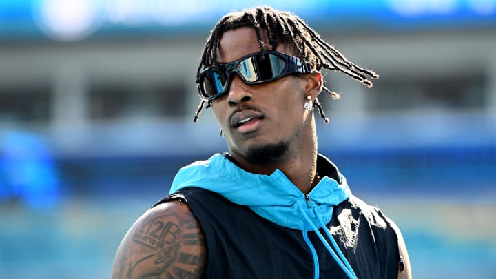 Oct 29, 2023; Charlotte, North Carolina, USA; Carolina Panthers wide receiver Terrace Marshall Jr. (88) during warm up at Bank of America Stadium.