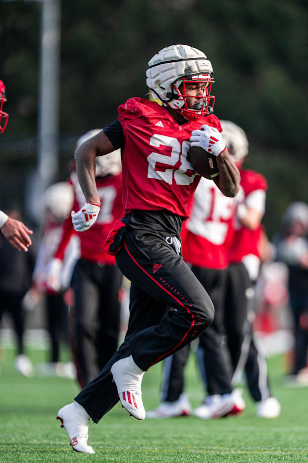 Nebraska running back Kwinten Ives at Thursday's practice ahead of the Pinstripe Bowl.