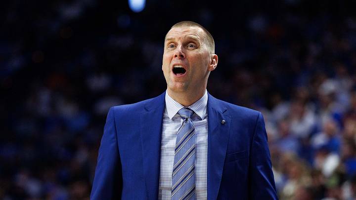 Mar 7, 2026; Lexington, Kentucky, USA; Kentucky Wildcats head coach Mark Pope talks to his players from the sideline during the first half against the Florida Gators at Rupp Arena at Central Bank Center. Mandatory Credit: Jordan Prather-Imagn Images