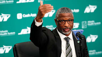 New York Jets Head Coach Aaron Glenn, is shown as he speaks during a press conference, at the Atlantic Health Jets Training Center, Monday, January 27, 2025, in Florham Park. Glenn spoke about not just getting the Jets to a winning record but to sustain them as a championship caliber team.
