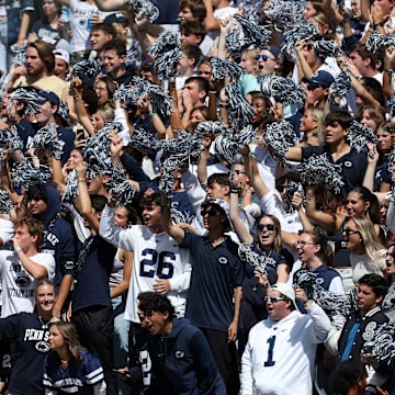 Penn State football fans cheer during the third quarter against the Bowling Green Falcons at Beaver Stadium.