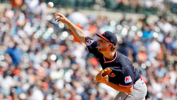 Cleveland Guardians pitcher Tanner Bibee pitches 