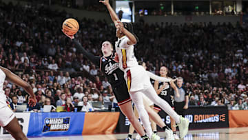 Indiana guard Lexus Bargesser attempts a shot during Indiana's second round NCAA Tournament game at South Carolina on March 23, 2025 played at Colonial Life Arena in Columbia, S.C. 