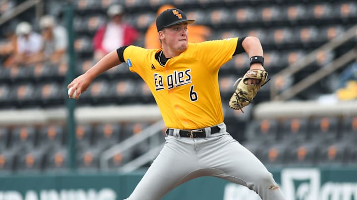 Southern Miss' Colby Allen (6) pitches during a NCAA Baseball Tournament Knoxville Regional game at Lindsey Nelson Stadium on Sunday, June 2, 2024 in Knoxville, Tenn.