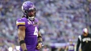 Minnesota Vikings running back Dalvin Cook (4) during warmups before a wild-card game against the New York Giants at U.S. Bank Stadium in Minneapolis on Jan. 15, 2023.