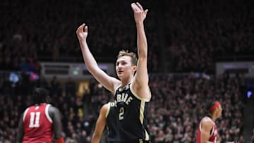 Purdue Boilermakers guard Fletcher Loyer (2) celebrates after a play
