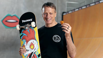 Tony Hawk with the signature Bawk Board