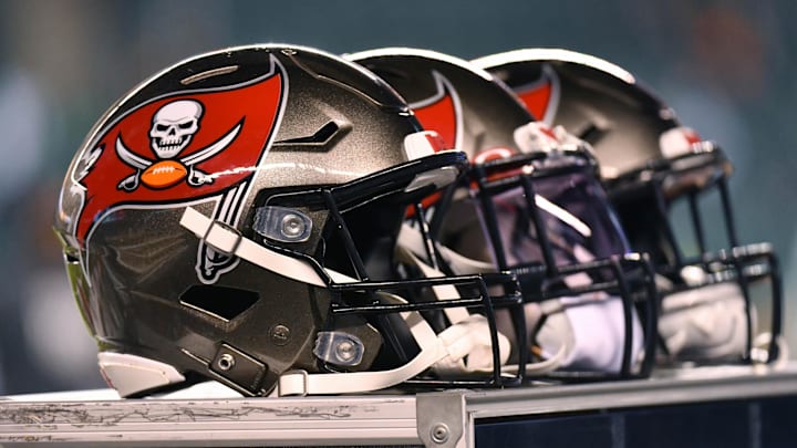 Tampa Bay Buccaneers helmets during pregame warmups against the Philadelphia Eagles. Tampa Bay Buccaneers helmets during pregame warmups against the Philadelphia Eagles.