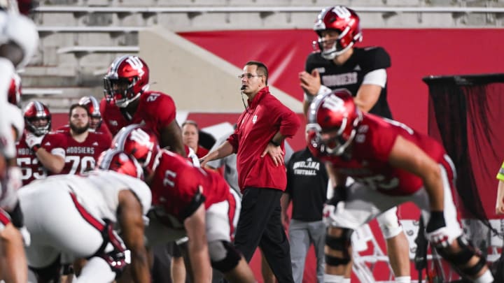 Indiana Hoosiers head coach Curt Cignetti looks on during the Indiana football spring game at Memorial Stadium on Thursday, April 18, 2024.