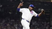 Jun 4, 2024; Chicago, Illinois, USA; Chicago Cubs pitcher Hector Neris (51) reacts after the final out against the Chicago White Sox during the eighth inning at Wrigley Field. 