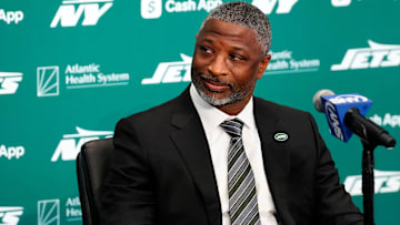 New York Jets Head Coach Aaron Glenn, is shown at a press conference, at the Atlantic Health Jets Training Center, Monday, January 27, 2025, in Florham Park.