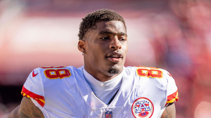 October 23, 2022; Santa Clara, California, USA; Kansas City Chiefs tight end Jody Fortson (88) during halftime against the San Francisco 49ers at Levi's Stadium. Mandatory Credit: Kyle Terada-Imagn Images