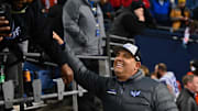Feb 23, 2023; Seattle, WA, USA; St. Louis Battlehawks head coach Anthony Becht celebrates with fans after the game between the Seattle Sea Dragons and the St. Louis Battlehawks at Lumen Field. St. Louis defeated Seattle 20-18. Mandatory Credit: Steven Bisig-Imagn Images