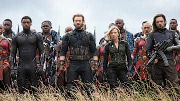 Marvel Studios' AVENGERS: INFINITY WAR

L to R: Okoye (Danai Gurira), Black Panther/T'Challa (Chadwick Boseman), Captain America/Steve Rogers (Chris Evans), Black Widow/Natasha Romanoff (Scarlet Johansson) and Winter Soldier/Bucky Barnes (Sebastian Stan)

Photo: Chuck Zlotnick

©Marvel Studios 2018