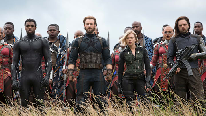 Marvel Studios' AVENGERS: INFINITY WAR

L to R: Okoye (Danai Gurira), Black Panther/T'Challa (Chadwick Boseman), Captain America/Steve Rogers (Chris Evans), Black Widow/Natasha Romanoff (Scarlet Johansson) and Winter Soldier/Bucky Barnes (Sebastian Stan)

Photo: Chuck Zlotnick

©Marvel Studios 2018