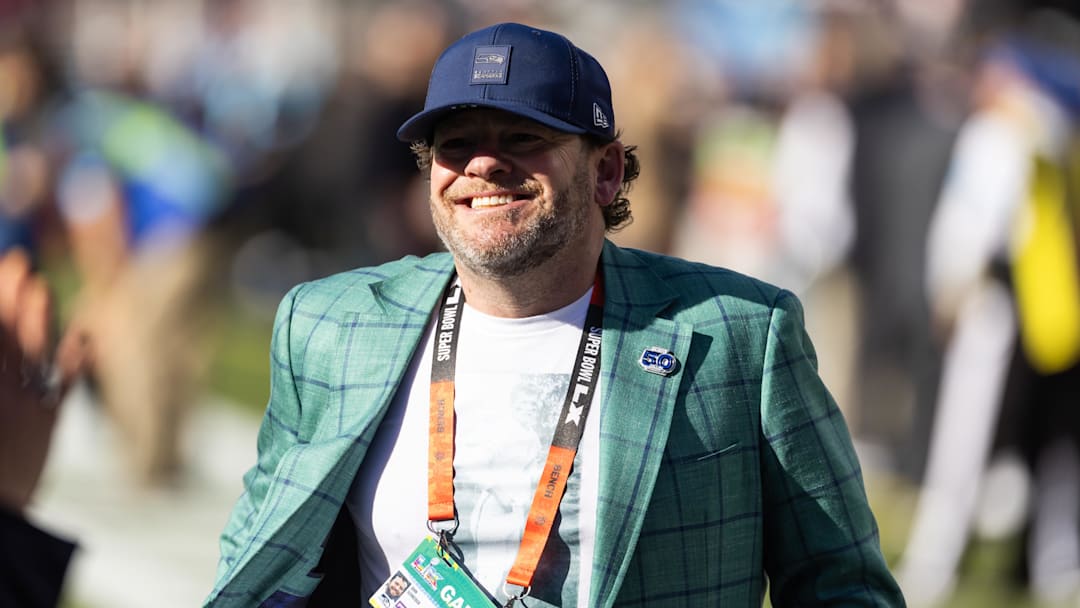 Feb 8, 2026; Santa Clara, CA, USA; Seattle Seahawks general manager John Schneider looks on before Super Bowl LX against the New England Patriots at Levi's Stadium.