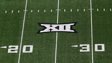 Oct 22, 2022; Lubbock, Texas, USA;  A general view of the Big 12 Logo on the field before the game