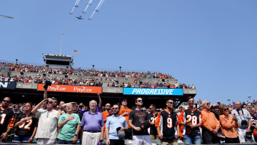 Military aircraft flyover during the national anthem before first quarter during an NFL Week 1