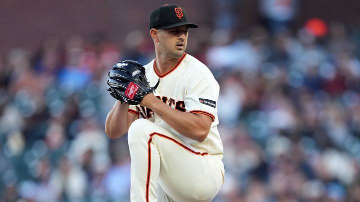 Jul 27, 2026; San Francisco, California, USA; San Francisco Giants starting pitcher Tyler Mahle (54) throws a pitch against the Milwaukee Brewers during the first inning at Oracle Park. Mandatory Credit: Darren Yamashita-Imagn Images